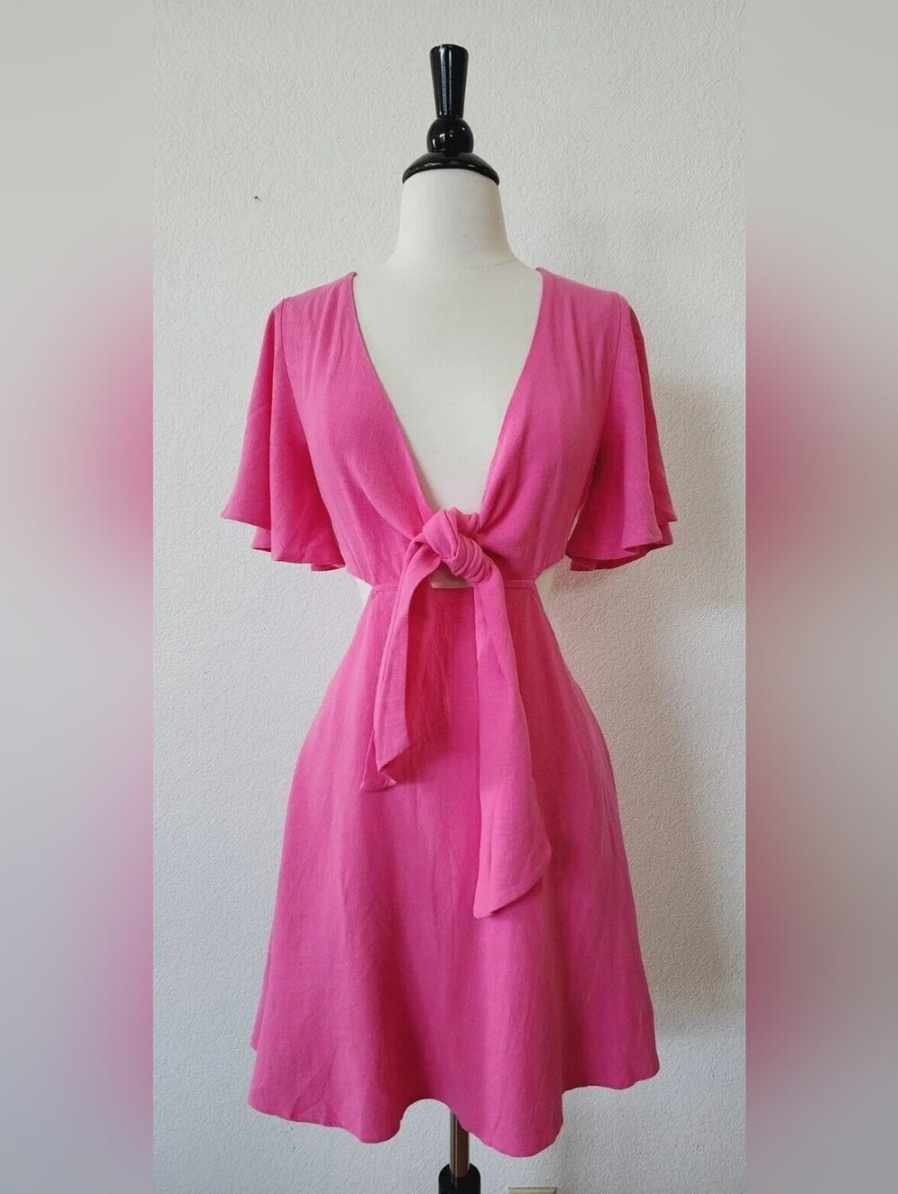 Pink Tie-Front V-Neck Dress